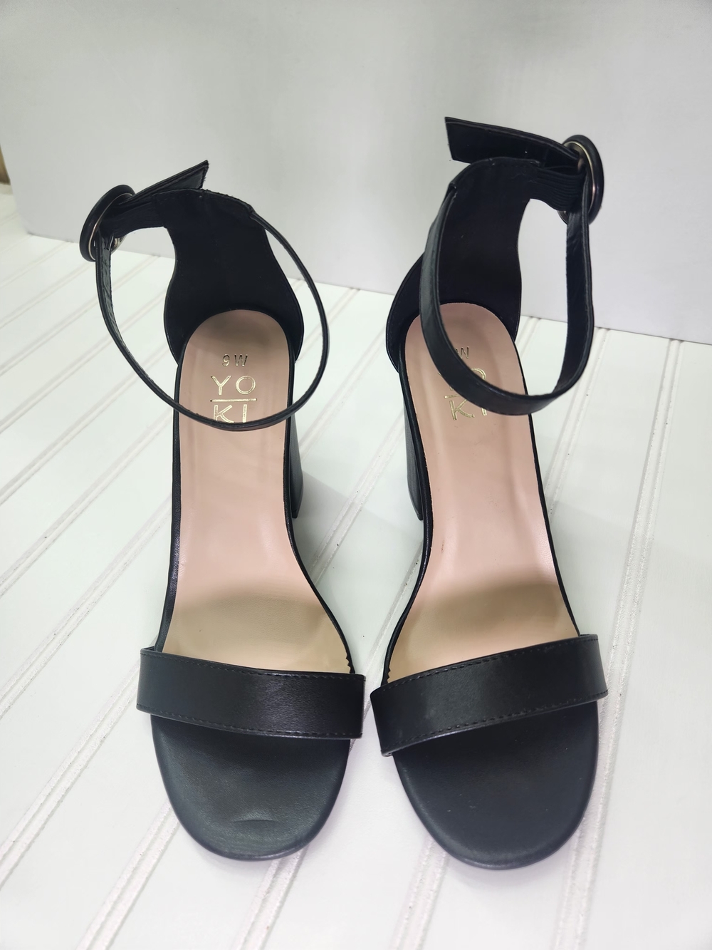 Yoki Black Ankle-Strap Block Heel Sandals
